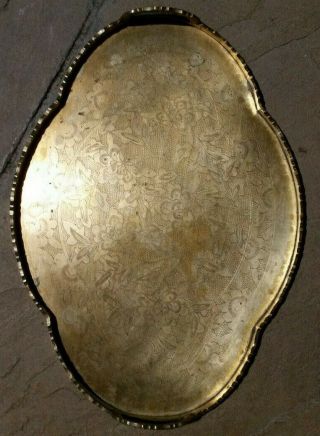 Vintage Chinese Brass Tray Solid Heavy Etched Design Handles Made In China 40s