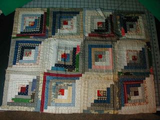 Vintage Small Log Cabin Quilt Top Foundation Pieced