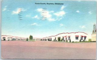 Guymon,  Oklahoma Postcard Yucca Courts Motel Highway 54 & 64 Roadside Linen 1954