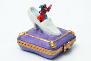 Limoges France Trinket Box Cinderella Slipper With Mouse Disney Artoria