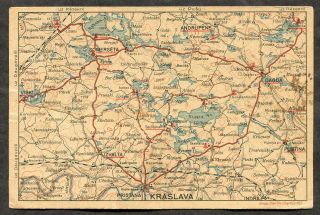 P70 - Latvia 1930s Postcard Map Of Kraslava And Area.  Somerseta Andrupene Dagda