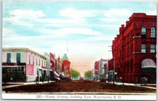 Watertown,  South Dakota Postcard Kemp Avenue Downtown Street Scene 1909 Rpo