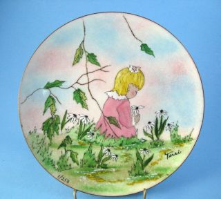 Vintage Bovano Enamel On Copper Plate Little Girl In Daisies Signed Terri 1/250