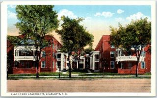Charlotte North Carolina Postcard Blanwood Apartments Building Street View 1920s