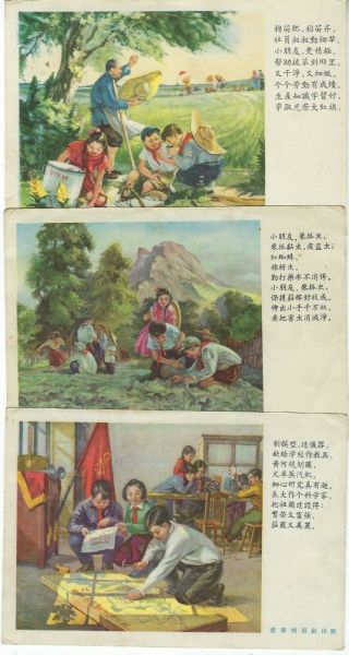 China 1950 - 60s Group Of 13 Propaganda Cards Stamped In Tibet