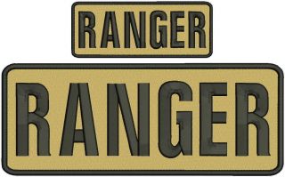 Ranger Embroidery Patches 4x10 And 2x5 Hook On Back Tan