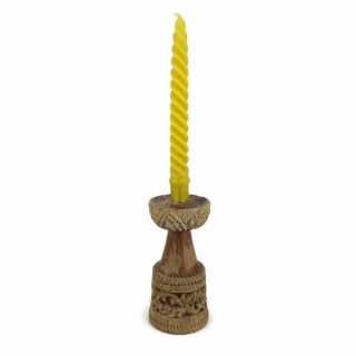 Vintage Hand Carved Wood Candle Stick Holder Rustic Boho Altar Home Decor 5.  75 "