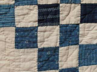 Spectacular Antique Hand Stitched Double Irish Chain Quilt Blue Off White 74X78 8