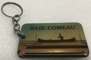 Vintage Keychain Baie Comeau (quebec) Dam Ancien Porte - Clés Barrage Man In Canoe