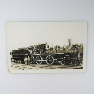 Rock Island Train Engine Locomotive Railroad Real Photo Postcard Vintage