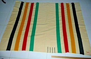Vintage Hudson Bay Four Point Blanket / 100 Wool Made In England 86  X 72