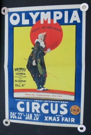 Ebab Olympia Circus,  Xmas Fair 1922 Circus Poster By Dudley Harding