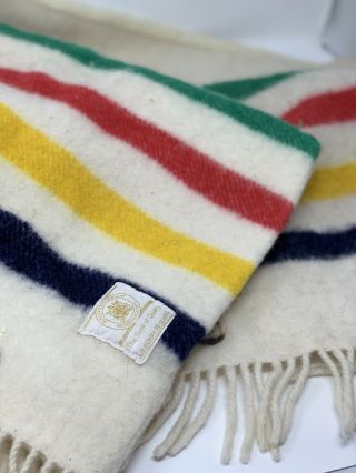 Vtg Hudson Bay Co Ivory 100 Wool Fringed Striped Pillow Shams 20 " X 27 "