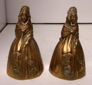 Unusual Vintage Old English Brass Crinoline Lady Bells,  Candle Snuffers