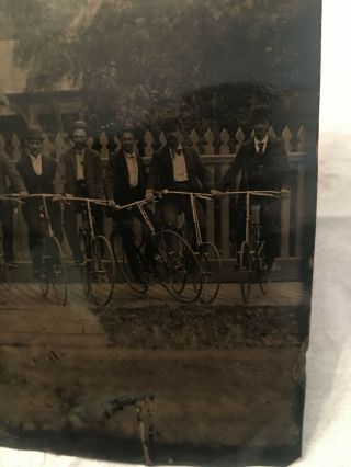 1870 ' s Tintype 3 X 5 photo 6 Bicycles 1 High Wheel on boardwalk American 6