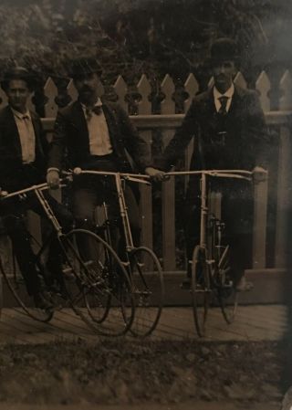 1870 ' s Tintype 3 X 5 photo 6 Bicycles 1 High Wheel on boardwalk American 7