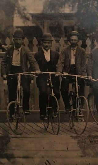 1870 ' s Tintype 3 X 5 photo 6 Bicycles 1 High Wheel on boardwalk American 8