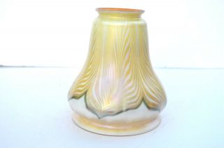 ANTIQUE QUEZAL IRIDESCENT PULLED FEATHER ART GLASS LAMP SHADE 2