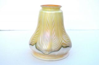 ANTIQUE QUEZAL IRIDESCENT PULLED FEATHER ART GLASS LAMP SHADE 3