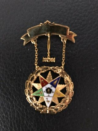 Order Of The Eastern Star Past Matron Jewel 10k Gold Pm 2 " W/ Leather Case
