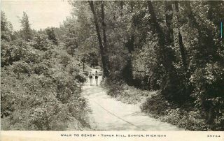 Postcard Walk To Beach,  Tower Hill Camp,  Sawyer,  Michigan Ca 1940s