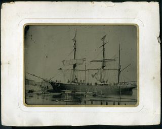Full Plate Tintype Tall Ship Barque Vesta 1860s & Paper Frame