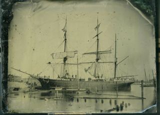FULL PLATE TINTYPE TALL SHIP BARQUE VESTA 1860S & PAPER FRAME 2