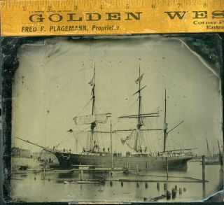 FULL PLATE TINTYPE TALL SHIP BARQUE VESTA 1860S & PAPER FRAME 6