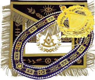 Masonic Collar Apron Hand Embroidered Grand Lodge Past Master Pendant Package 1