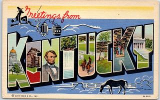 Vintage Kentucky Large Letter Postcard Lincoln Curteich Linen C1940s