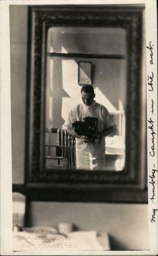 Cameras Rppc Photo Of Man With Camera In Mirror.  My Hubby Caught In The Act.