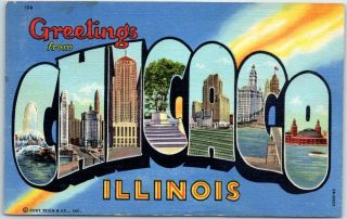 Chicago Illinois Large Letter Postcard - Colorful Curteich Linen W/ 1943 Cancel