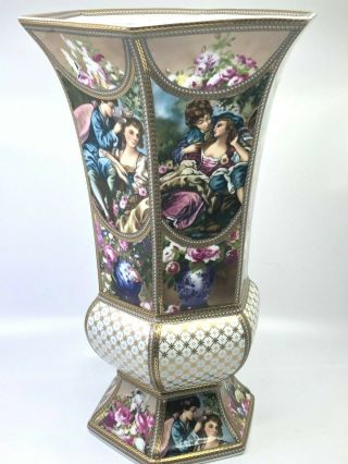 Extra Large Limoges Peint A La Main Courting Couple Vase Gorgeous Detailed