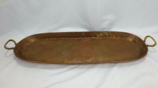 Large Vintage Oval Hammered Copper Pan Serving Platter Tray 26 " X 9.  5 " W/ Brass