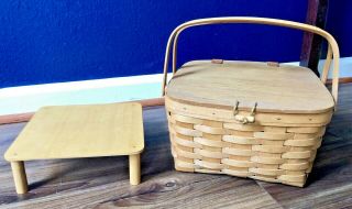 Longaberger Picnic Basket With Handles Wooden Riser And Protector