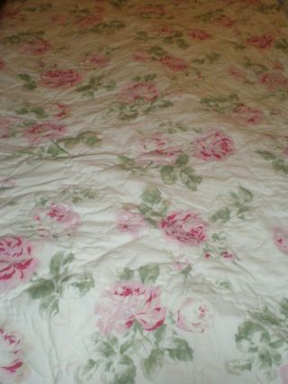 Rachel Ashwell Simply Shabby Chic QUEEN Pink Garden Rose Padded Quilt Reversible 5