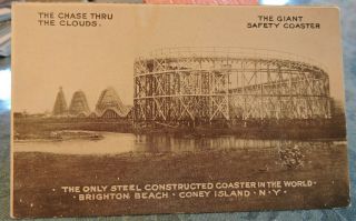 Rare 1910 Brighton Beach Roller Coaster Ad Coney Island Brooklyn Nyc Post Card