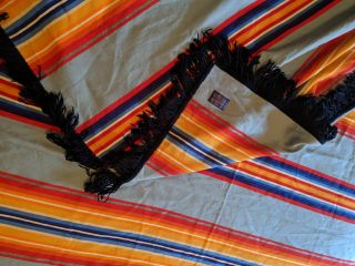 Vintage Pendleton Wool Blanket w/ Fringe Blue Orange Striped 72 x 68 full large 5