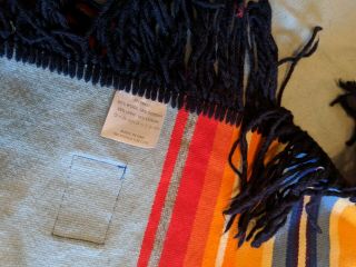 Vintage Pendleton Wool Blanket w/ Fringe Blue Orange Striped 72 x 68 full large 8