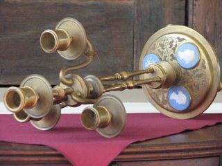 Wedgwood Rare 19th Cent,  Pair Candelabra Brass Wedgwood Medallions 151/2 Inches