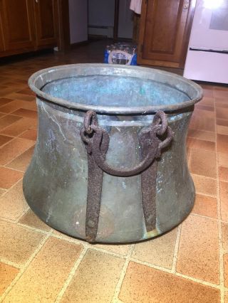 Antique Copper Pot With Iron Handles 18 Inches Diameter By 12” Tall