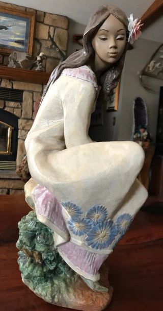 Large Lladro Gres Figurine Spring Inspiration 2374 Lady Flowers 18” Tall