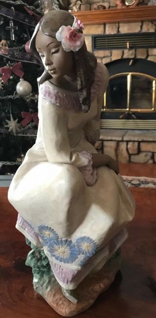 Large Lladro Gres Figurine SPRING INSPIRATION 2374 Lady Flowers 18” Tall 2