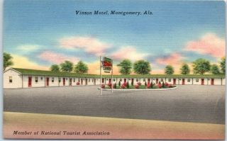 Montgomery,  Alabama Postcard Vinson Motel Highway 82 Roadside Tichnor Linen