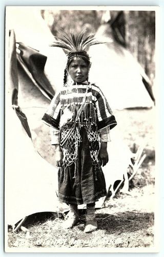 Vtg Rppc Real Photo Postcard Stoney Indian Girl Byron Harmon Native Canada A7