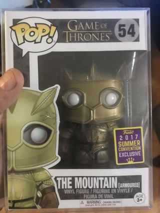 Funko Pop Game Of Thrones Sdcc Armored Mountain.  45mm Protector In Hand 54