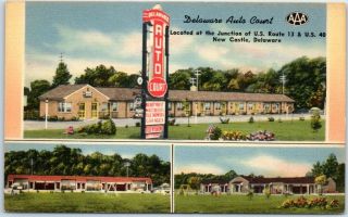 Castle De Postcard Delaware Auto Court Route 40 Roadside Linen Dated 1951
