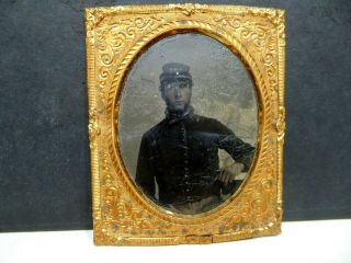 Civil War Soldier tintype in gold frame 2