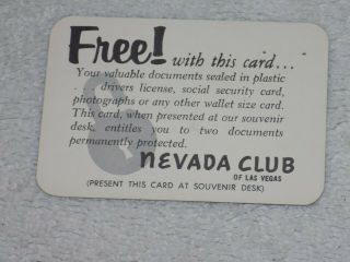 Vintage Nevada Club Of Las Vegas Souvenir Card 2