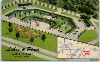 St.  Paul,  Minnesota Postcard Lakes & Pines Hotel Café Roadside Linen C1940s